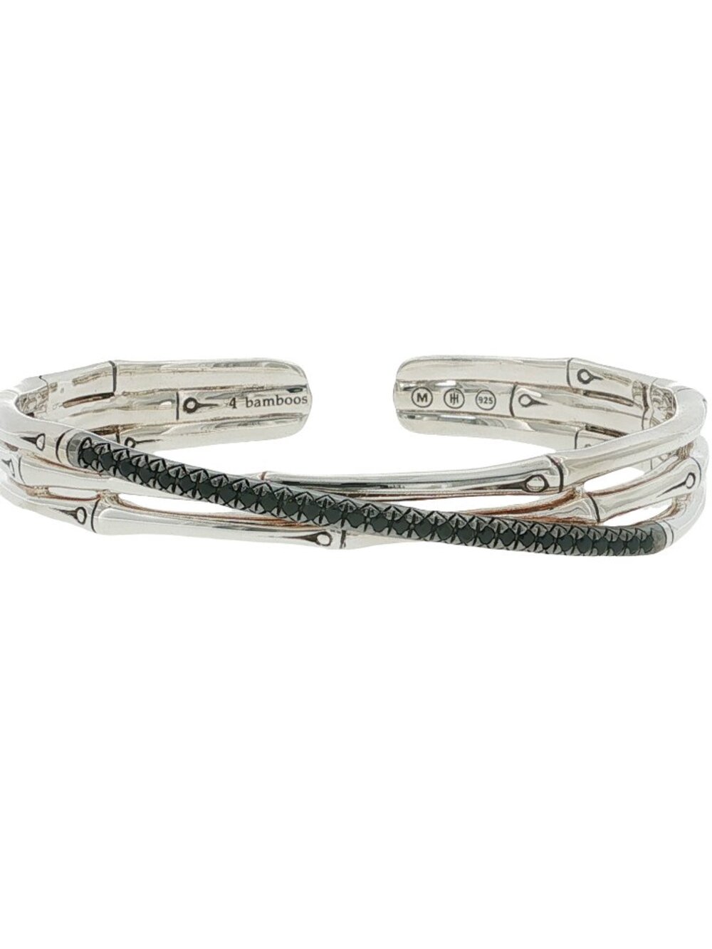 JOHN HARDY 925 Silver Black Sapphire Bamboo Crossover Bracelet Size 6.5 " M